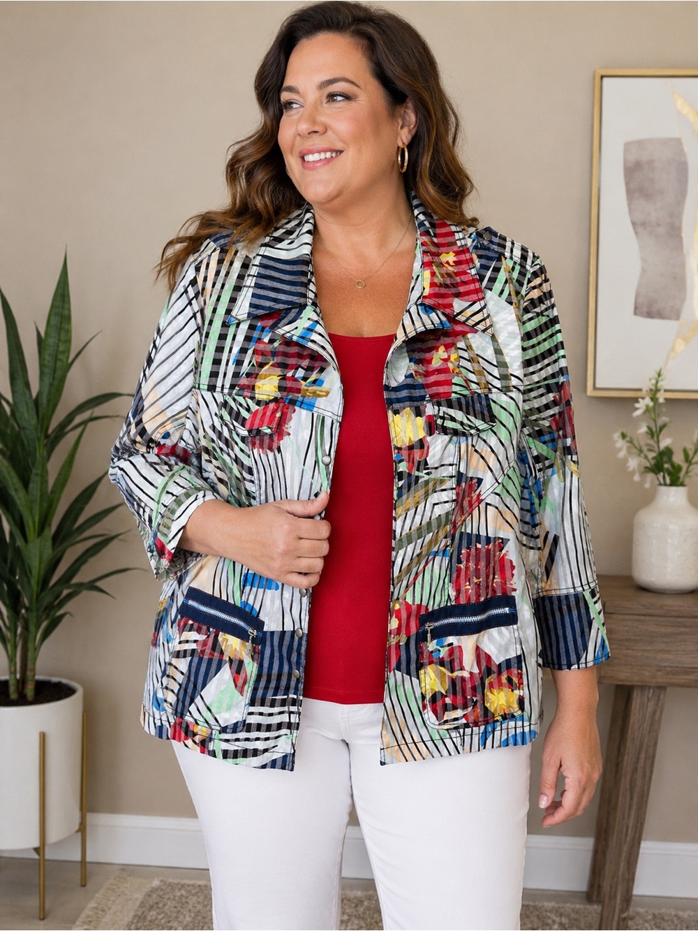 Y2K Alberto Mikali light Weight 3/4 Slefloral Striped Patchwork Jacket